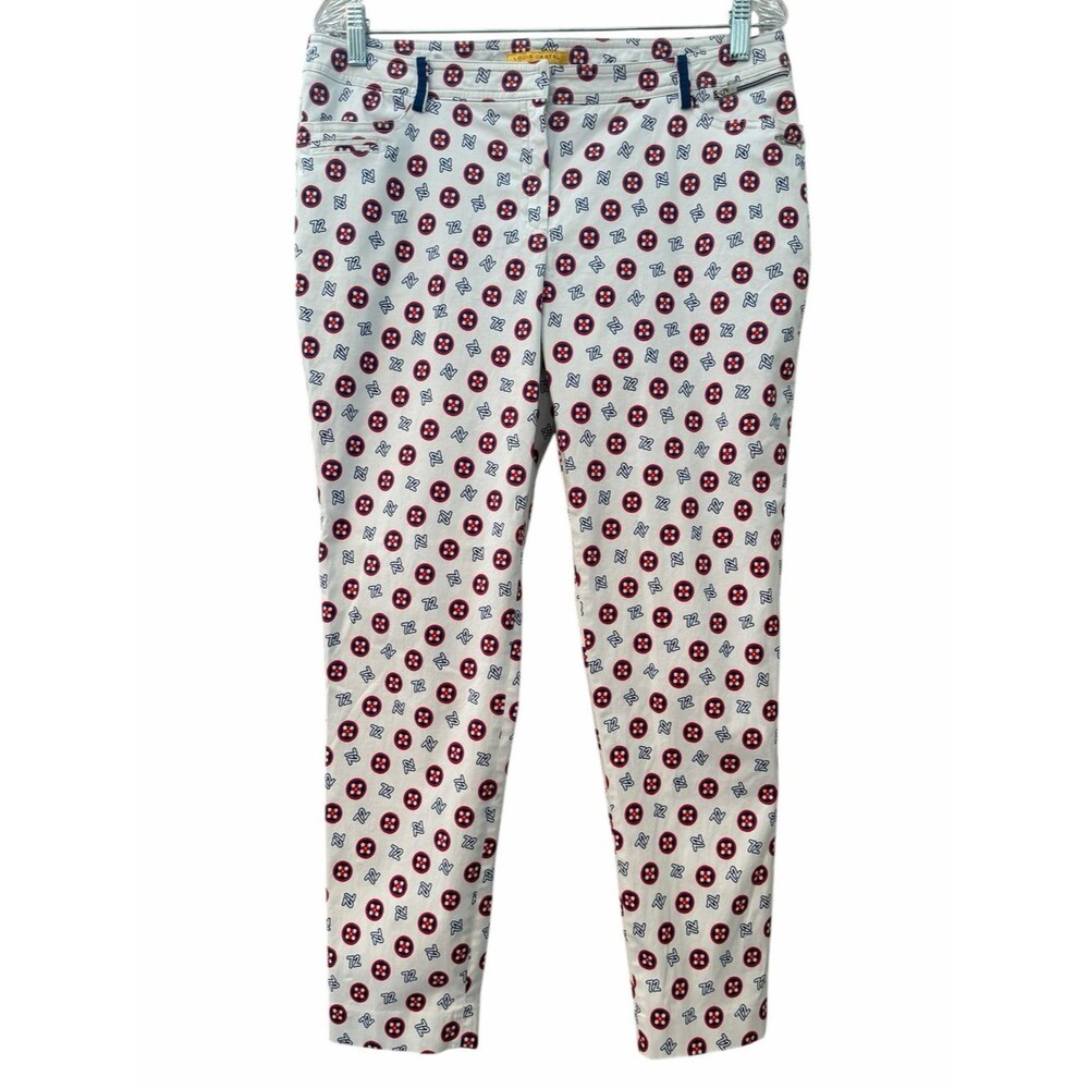 Louis Castel Womens White Red Bue 72 Logo Stretch Chino Golf Pants Size 33x27